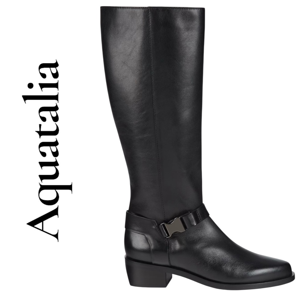 Aquatalia Graciela Black Leather Knee-High Boots, Size 9, Italy. New without box